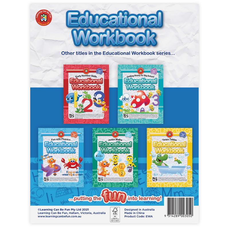 LCBF Educational Workbook Alphabet for early learners, featuring fun activities, colorful images, and guidance on writing skills.