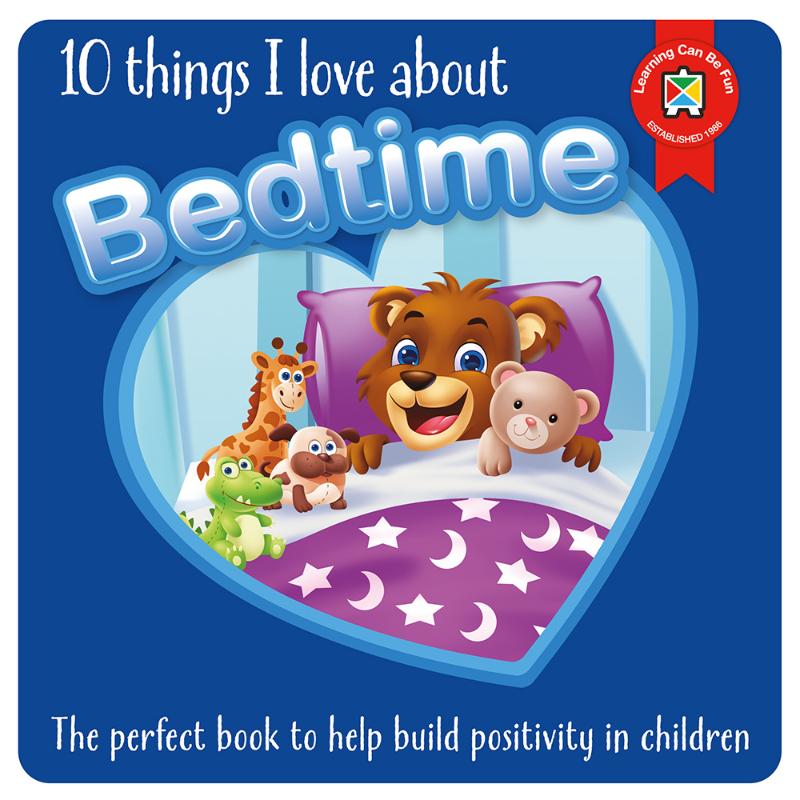 Colorful board book cover featuring whimsical illustrations, promoting positive bedtime reflections for children.