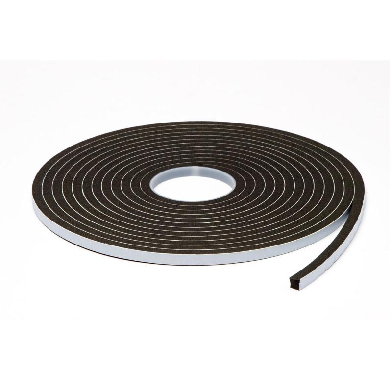 Black closed-cell foam sealing tape, 6mm thick x 12mm wide, ideal for water, air seals, anti-vibration, and gap-filling.