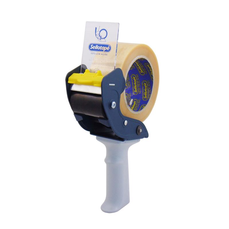 Pistol grip tape dispenser for easy, low-noise packaging; fits tape widths up to 48mm for versatile use.