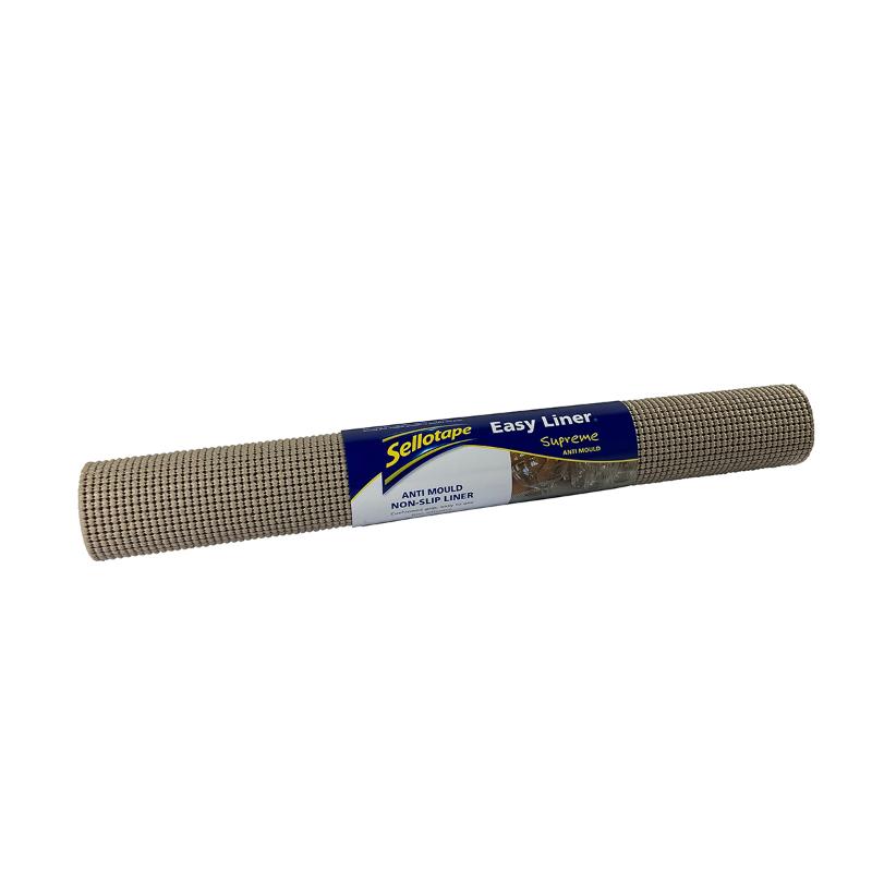 Taupe Sellotape Easy Liner Supreme, 508mm x 1520mm, ideal for stylish organization and surface protection in home decor.