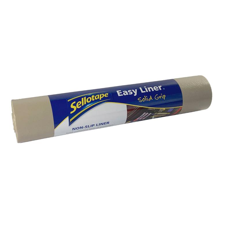 Sellotape Easy Liner Solid Grip in taupe, 304mm x 1520mm, is a non-slip liner that protects surfaces and organizes storage.