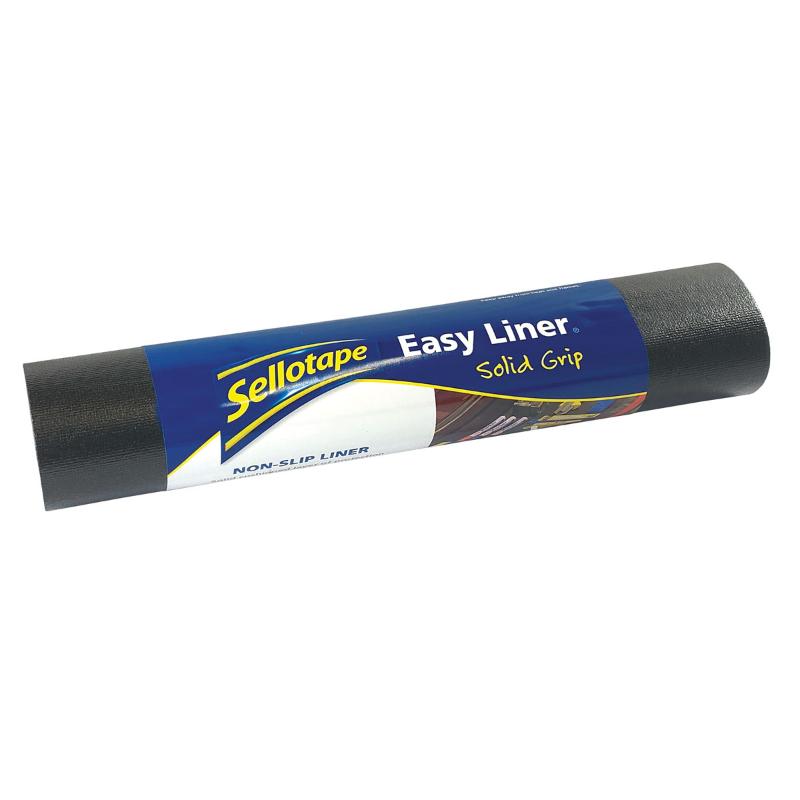 Sellotape Easy Liner in black, 304mm x 1520mm, offers non-slip protection with a cushioned design for secure placement of items.