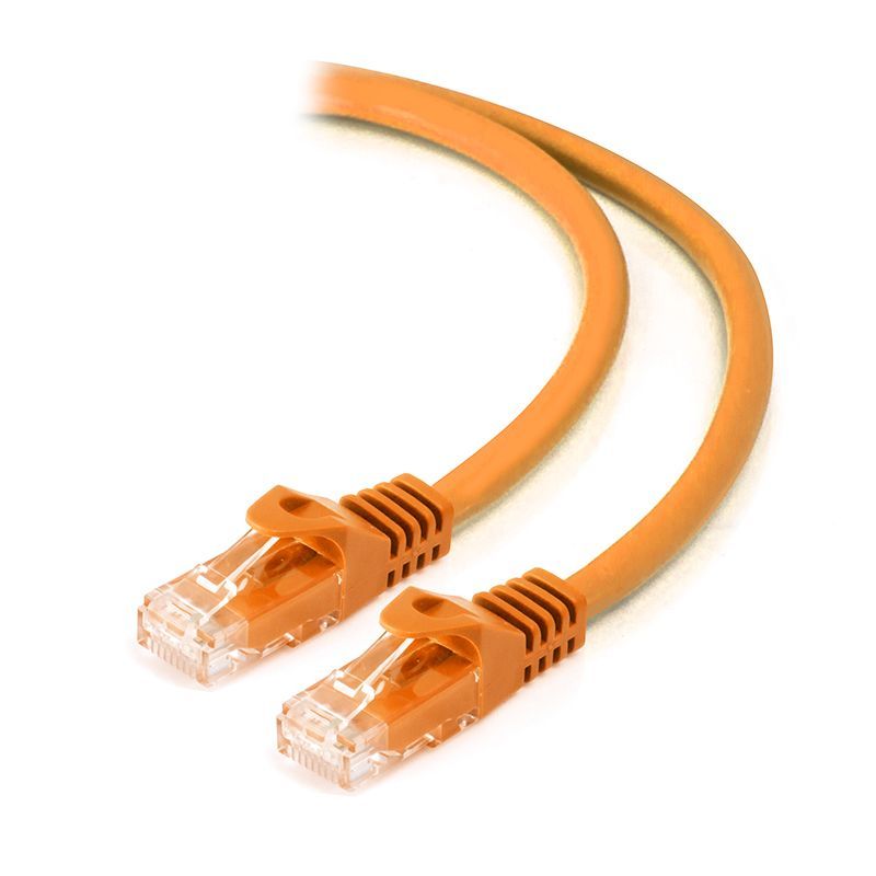 Alogic Orange 0.5m CAT6 network cable with gold-plated connectors for high-speed, reliable data transmission.