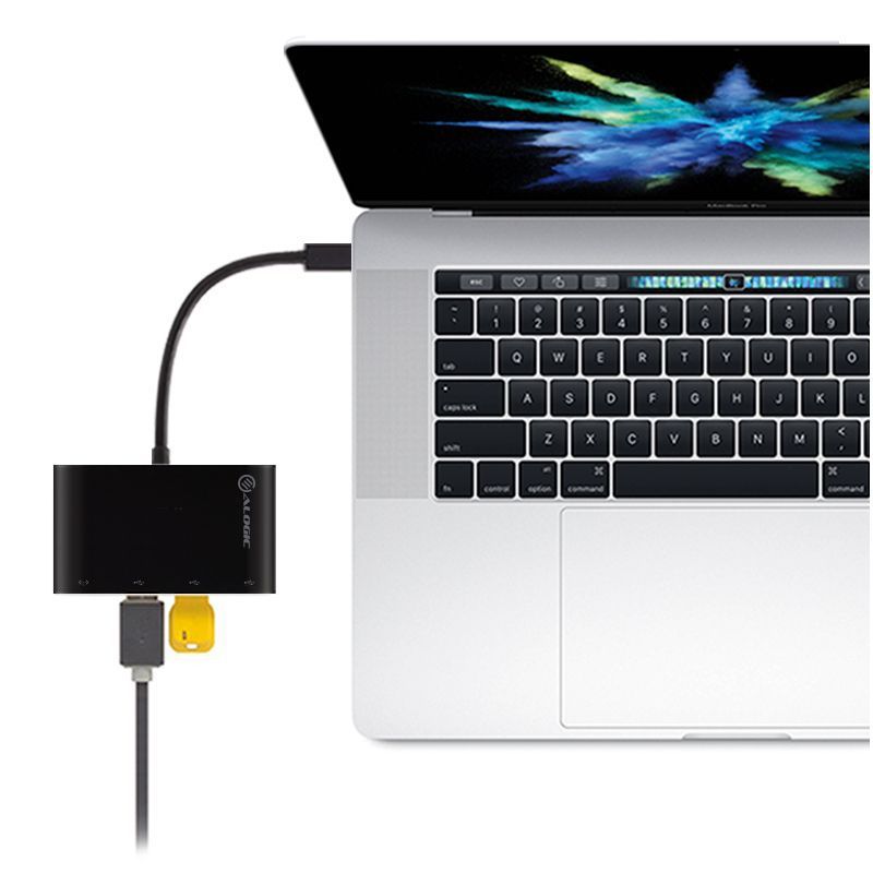 Alogic USB-C hub with 3 USB 3.0 ports and Gigabit Ethernet, compact design for fast data transfer and reliable internet access.