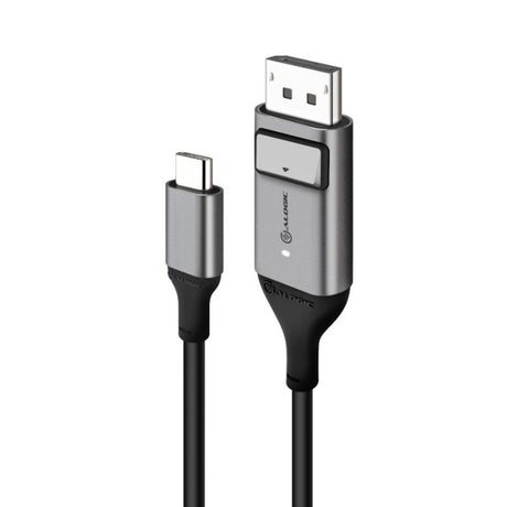 Alogic USB-C to DisplayPort cable in Space Grey, supports 4K 60Hz resolution, ideal for connecting laptops to displays.