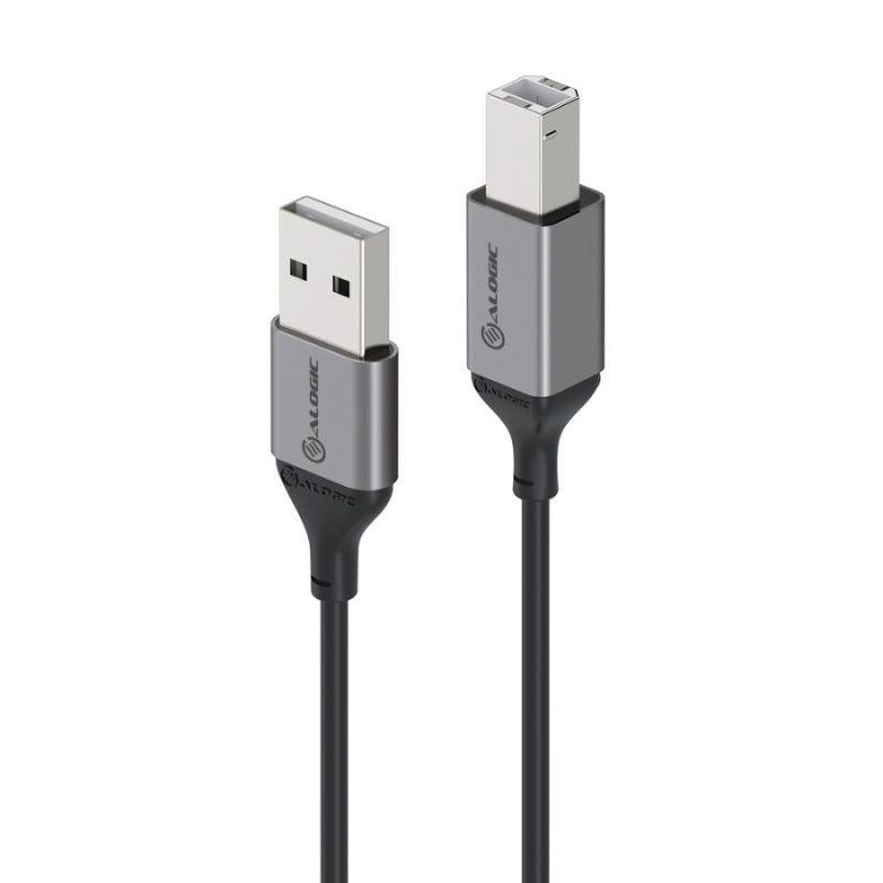Alogic Ultra USB 2.0 USB-A to USB-B cable, durable aluminum and TPE, perfect for fast data transfer with printers and scanners.