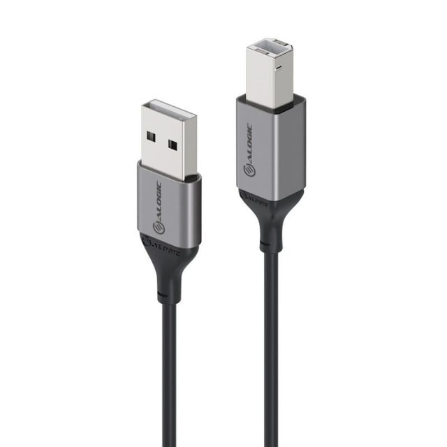 Alogic Ultra USB 2.0 USB-A to USB-B cable, durable aluminum and TPE, perfect for fast data transfer with printers and scanners.