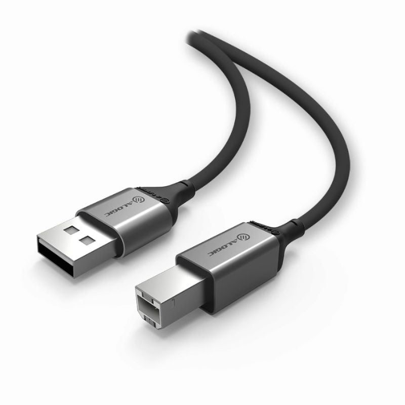 Alogic Ultra USB 2.0 USB-A to USB-B cable for fast, reliable data transmission, made from durable aluminum and TPE materials.