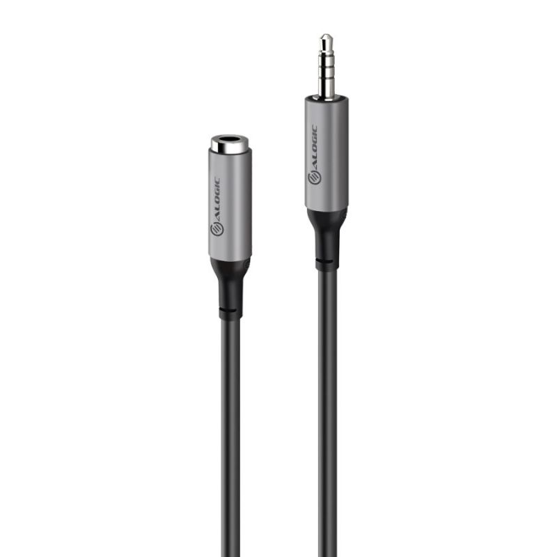Alogic Ultra 3.5mm audio cable connects devices for high-quality sound transfer, featuring durable aluminum and TPE materials.