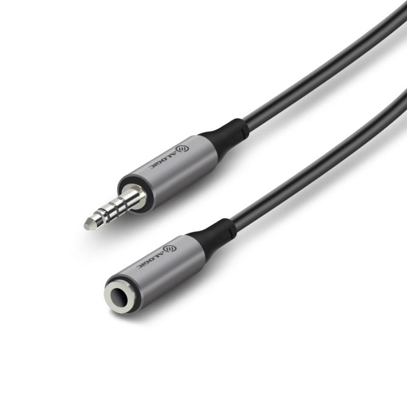 Alogic Ultra 3.5mm audio cable, featuring durable aluminum and TPE, connects devices for high-quality sound transfer.