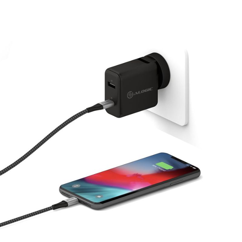 Alogic SUPER Ultra 1.5m USB-C to Lightning Cable with durable aluminum and TPE design for fast charging and data transfer.