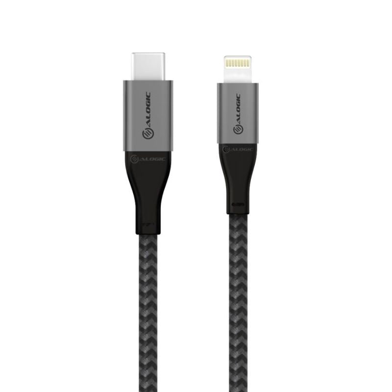 Alogic SUPER Ultra 1.5m USB-C to Lightning Cable with aluminum and TPE, fast charging, and tangle-free design.