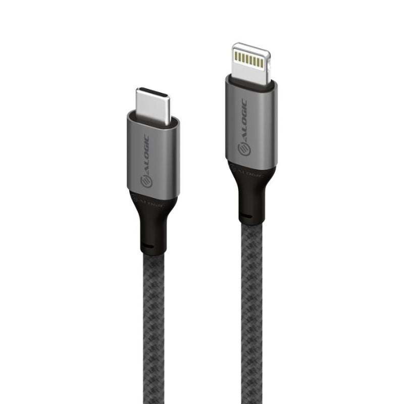 Alogic SUPER Ultra USB-C to Lightning Cable, 1.5m long, aluminum and TPE design for fast charging and data transfer.