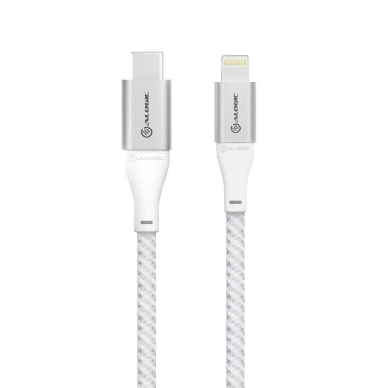 Alogic SUPER Ultra USB-C to Lightning Cable 1.5m in silver, designed for fast charging and durable performance.