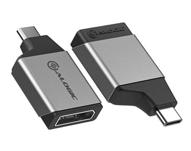 Alogic Ultra Mini USB-C to DisplayPort Adapter in Space Grey, compact design for 4K visuals at 60Hz, ideal for laptops and tablets.