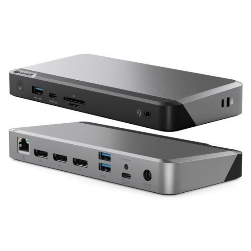 Alogic MX3 USB-C Docking Station with triple display support, 100W power, and versatile connectivity in sleek Space Grey design.