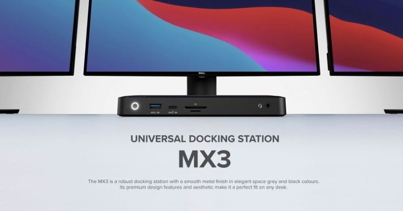 Alogic MX3 USB-C Docking Station supporting triple displays, 100W power delivery, and multiple connectivity options in sleek design.