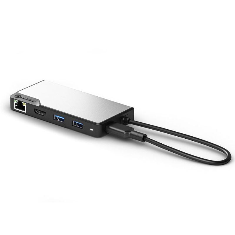 Alogic USB-C Fusion ALPHA 5-in-1 Hub V2, featuring USB-C, USB-A, HDMI, and SD card reader in a sleek, durable design.