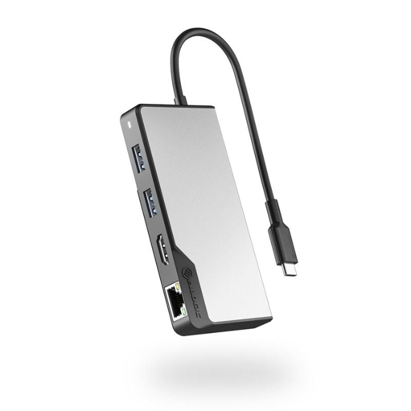 Alogic USB-C Fusion ALPHA 5-in-1 Hub V2 with USB-C, USB-A, HDMI, and SD card reader, designed for high-speed connectivity.