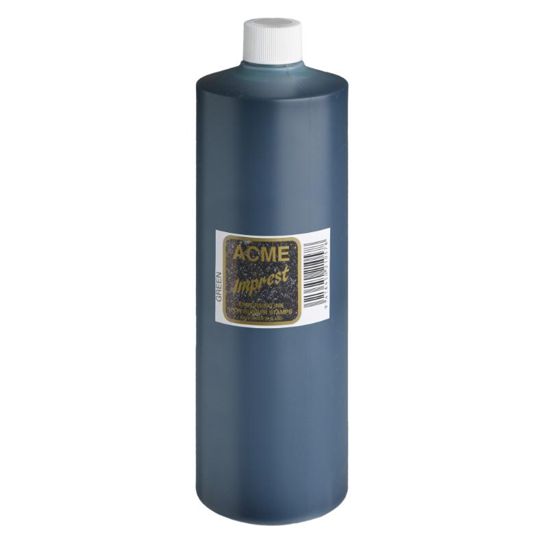 500ml bottle of Acme Imprest 7013 Green water-based ink, ideal for vibrant stamping on paper and cardboard.
