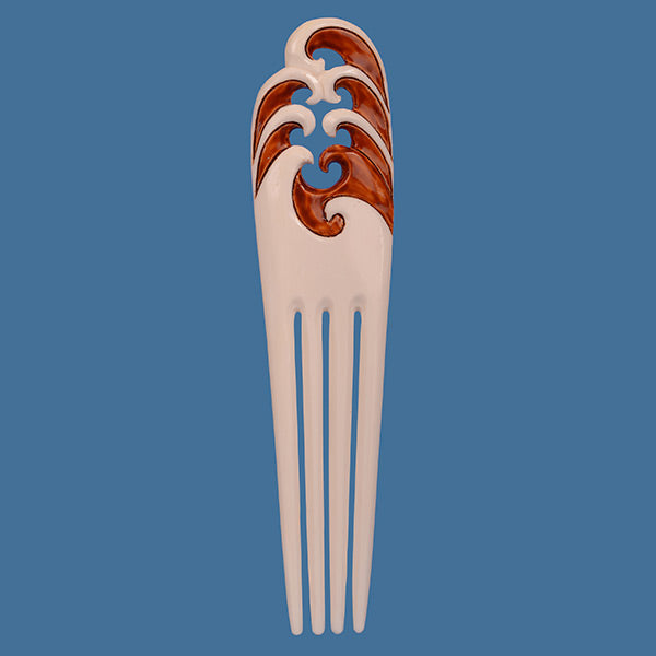 Large bone Heru with wave and koru designs, 160mm x 36mm, showcasing unique craftsmanship and ocean-inspired elegance.