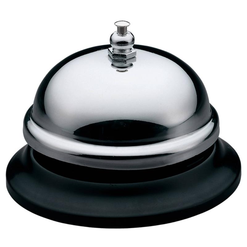 Elegantly designed Acme Counter Bell with chrome finish and black base, perfect for improving customer service in any setting.