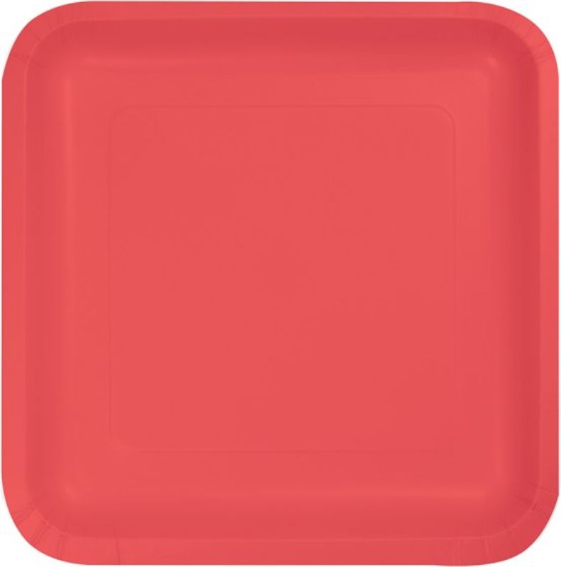 Coral Square Lunch Plates Paper 18cm - Pack of 18