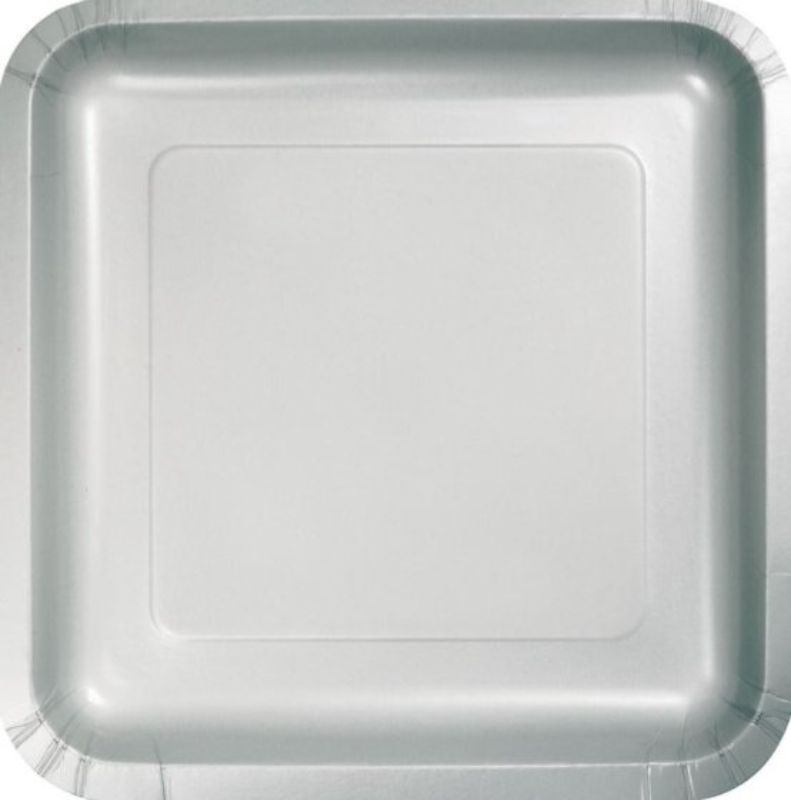 Shimmering Silver Square Dinner Plates Paper 23cm - Pack of 18
