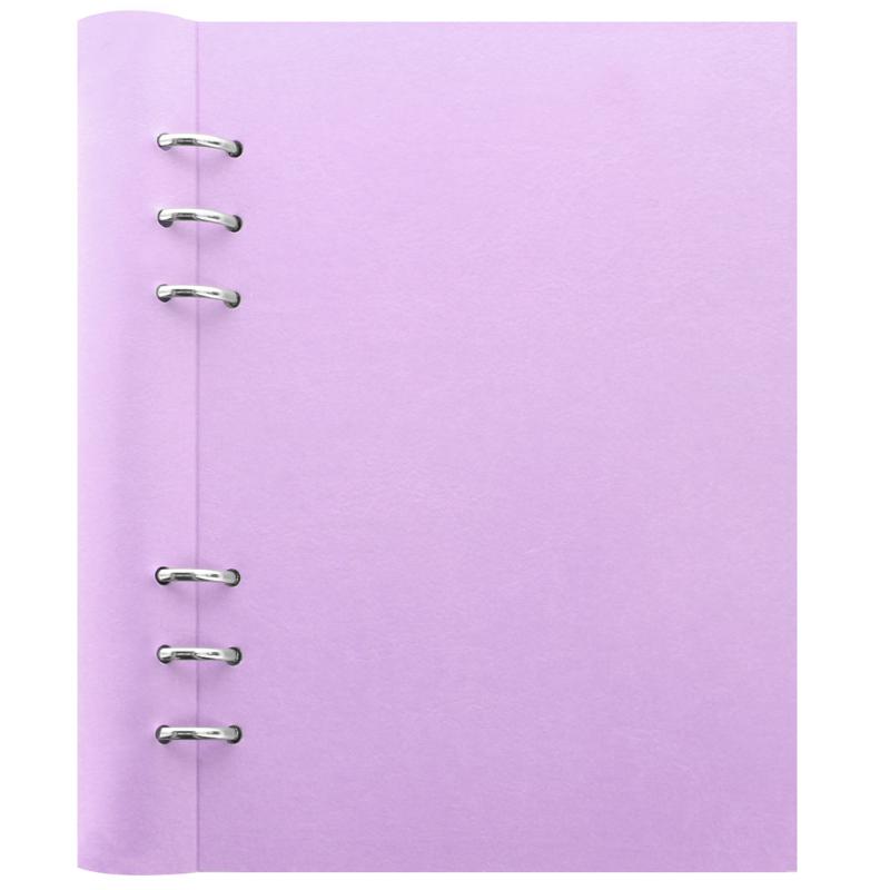 A5 Filofax Clipbook in Orchid, featuring a leather-look cover, expandable design, various sheets, and pen storage.