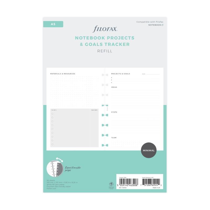 Filofax A5 Project Management Refill with 56 sheets, designed to organize tasks and enhance productivity in your Filofax.