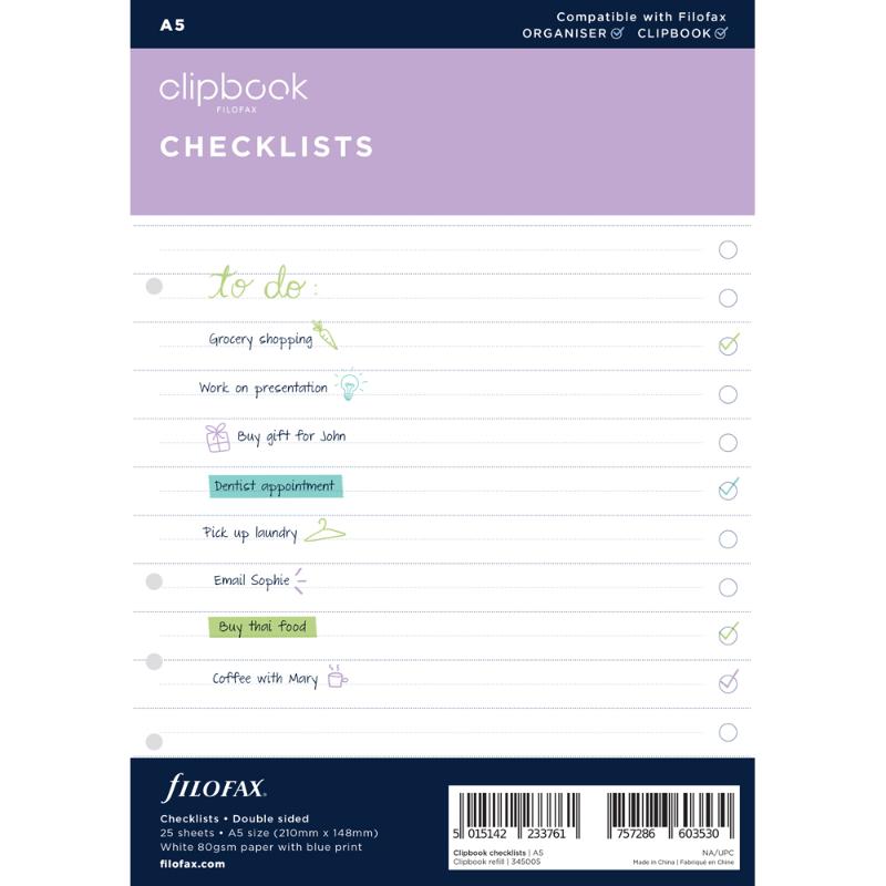 Filofax Clipbook A5 To Do Refill, 25 double-sided sheets for effective task management and eco-friendly planning.