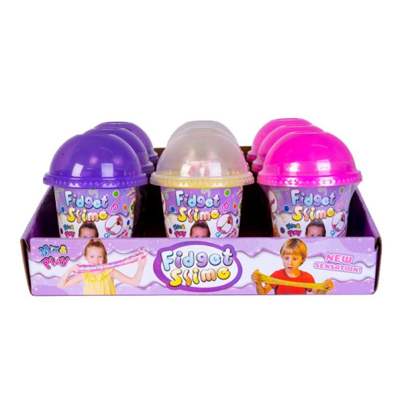 Assorted fidget slime set in slushie containers, featuring 9 vibrant colors for stress relief and sensory play.