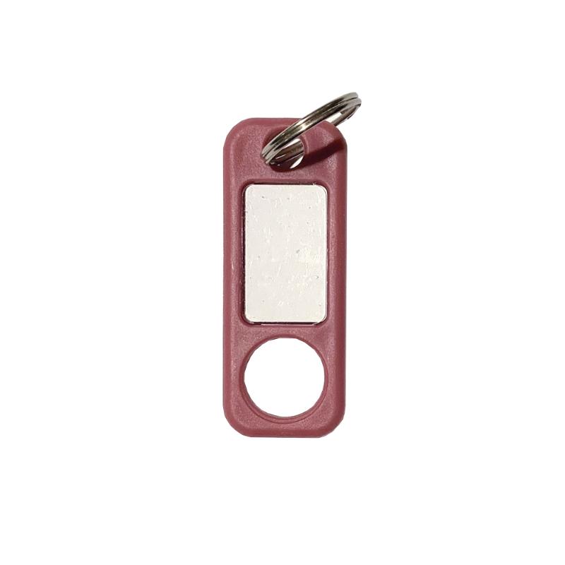 Bright red rectangular key tag for easy labeling and key organization at home or office. Durable and highly visible.
