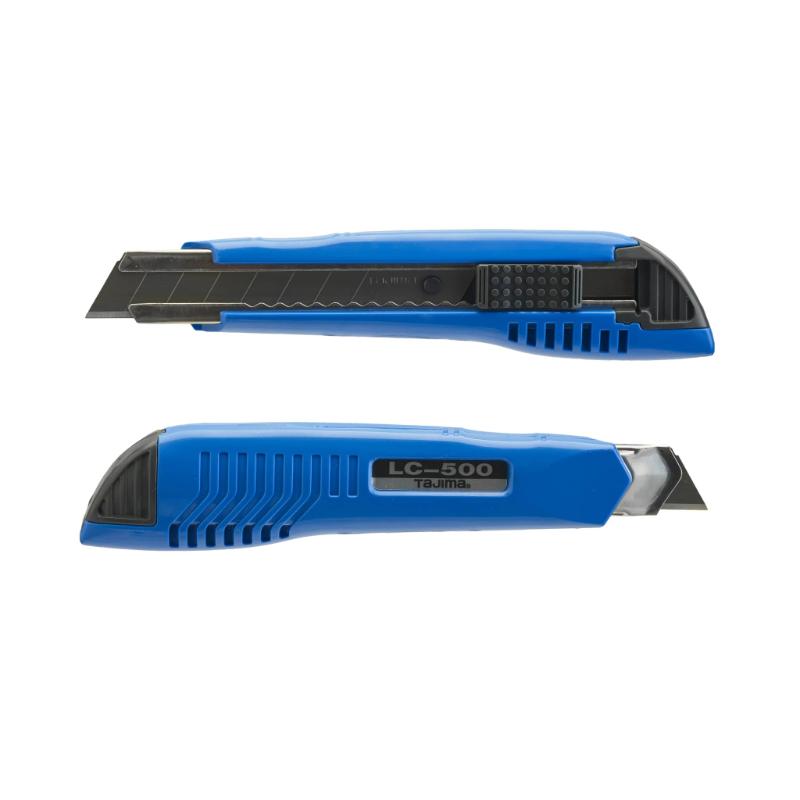 Tajima LC500 cutter with 18mm snap-blade, ergonomic handle, and auto-lock for precision cutting and safety.