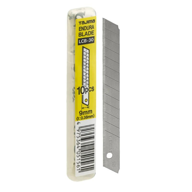 Tajima LCB30 soft pack of 10 light-duty 9mm utility blades with 12 snap-off segments for precision cutting.