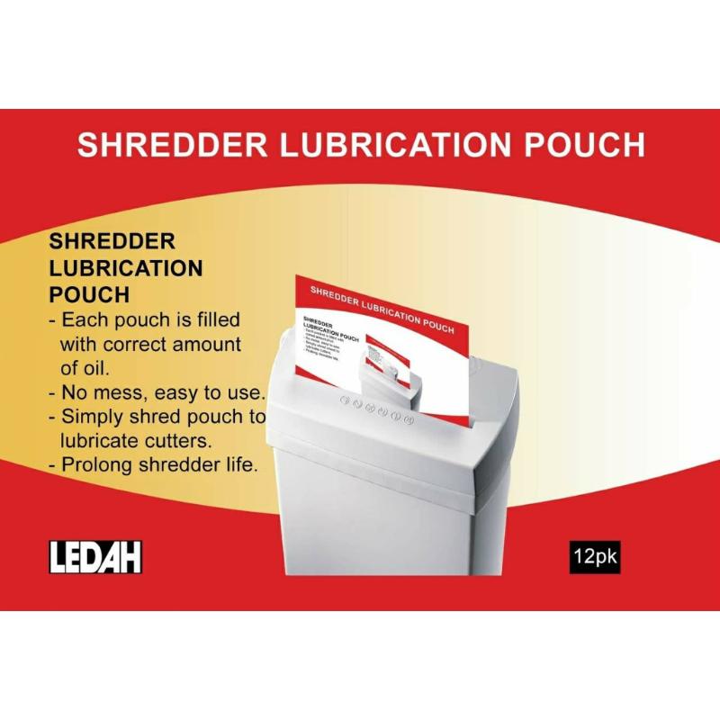 Ledah Shredder Lubrication Pouch, 12-pack, designed for easy shredder maintenance and improved cutting performance.