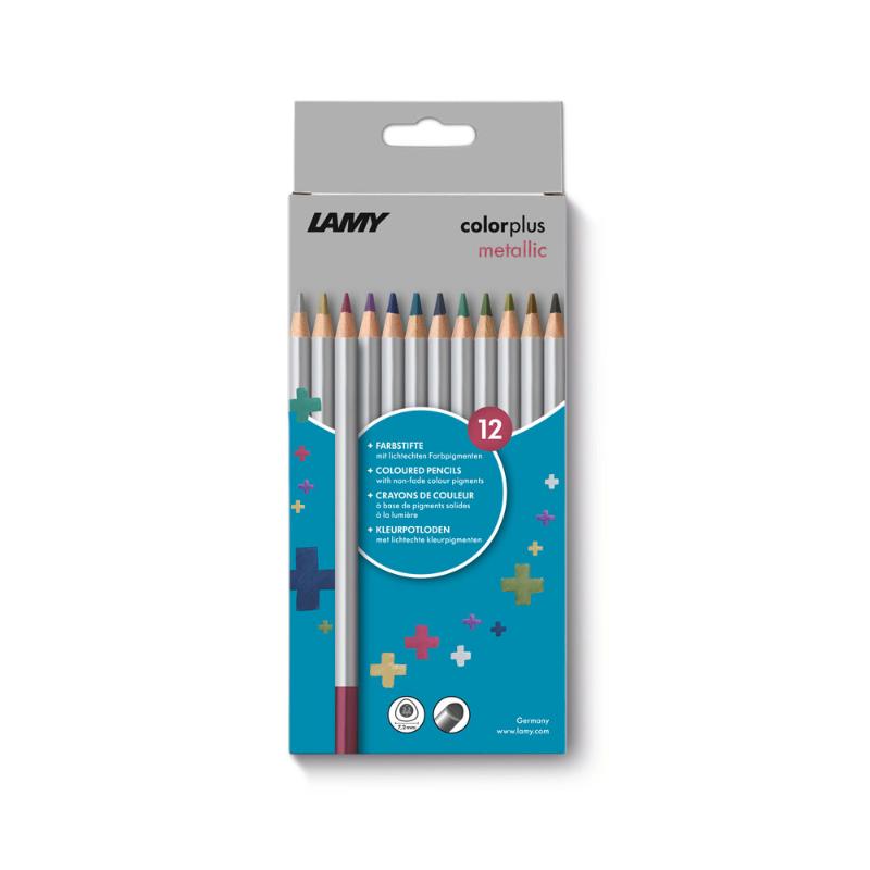 Lamy Colorplus Metallic Pack of 12 pencils featuring vibrant, shimmering colors for artists and hobbyists.
