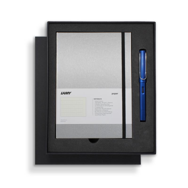 Lamy Notebook Fountain Pen Gift Set in Ocean Blue, featuring a fountain pen and hardcover notebook with luxurious design.
