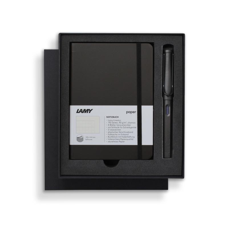 Lamy Notebook Fountain Pen Gift Set features a charcoal pen, ergonomic design, and a stylish A6 softcover notebook.