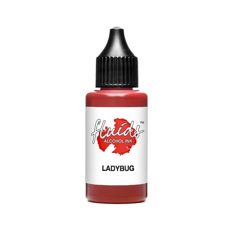 Vibrant Ladybug Red alcohol ink in 30ml, ideal for fluid painting on various surfaces; quick-drying and versatile for artists.