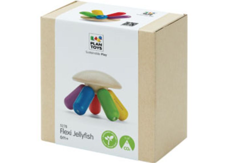 Colorful Flexi Jellyfish toy with flexible tentacles, promoting sensory play and creativity for toddlers. Eco-friendly and durable.