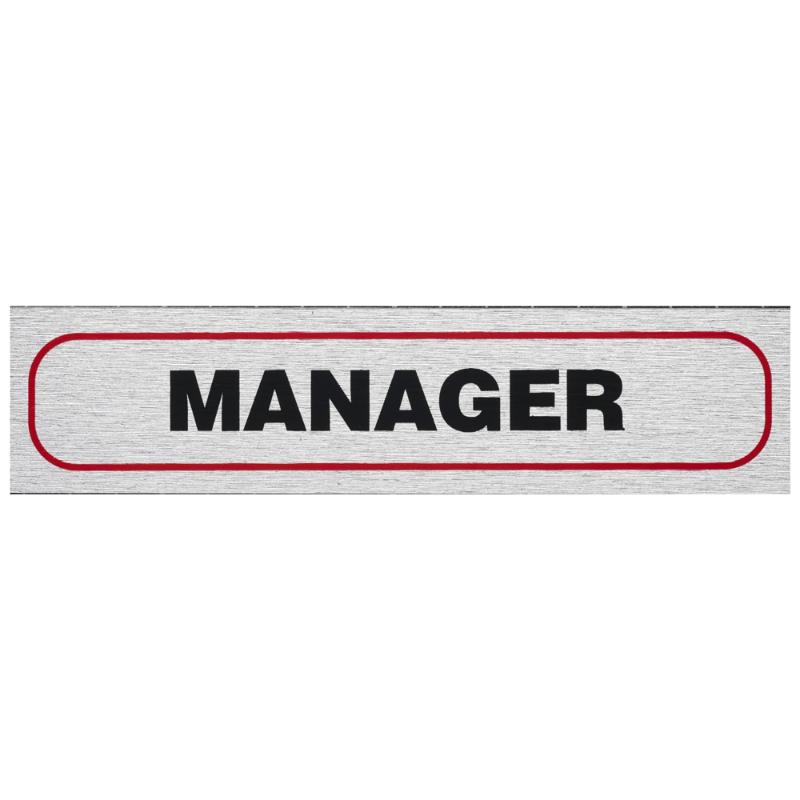 Self Adhesive Sign Manager in brushed aluminium, 170x40mm, versatile for indoor/outdoor signage with easy peel-and-stick installation.