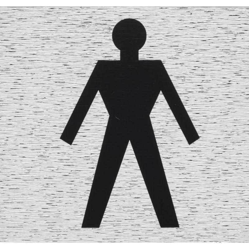 Self-adhesive brushed aluminum sign man symbol, 85x80mm, for effective indoor and outdoor communication.
