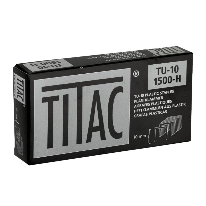Titac Plastic U Staples TU10 Hard pack of 1500, 10mm leg length, designed for precision stapling in Titac tackers.