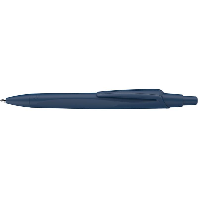 Sleek dark blue barrel ballpoint pen with medium blue ink, eco-friendly design, and comfortable grip for smooth writing.