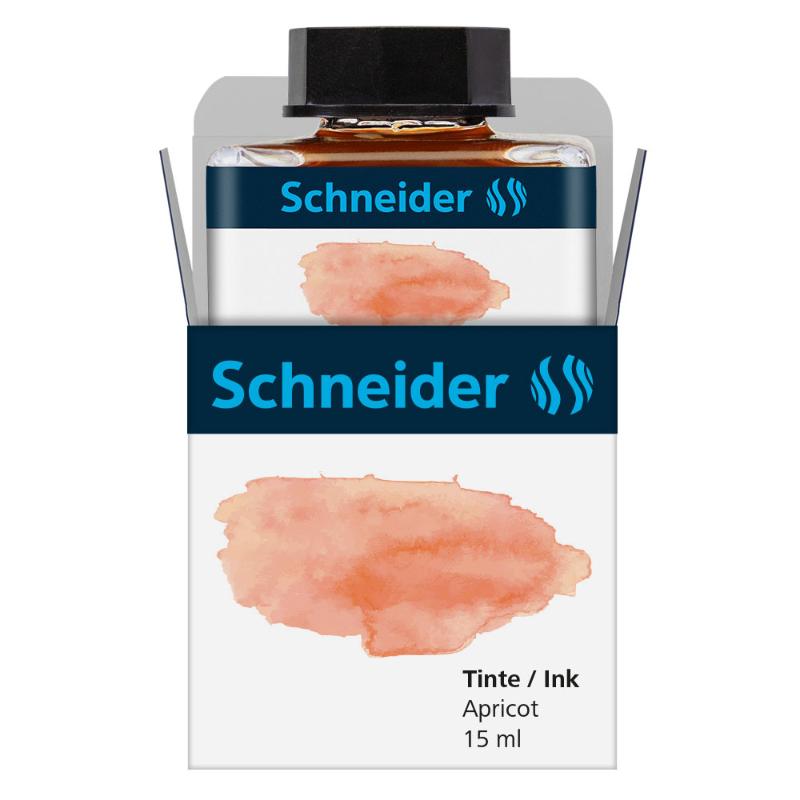 Schneider Apricot Pastel Ink in a 15ml glass bottle, vibrant orange hue ideal for creative writing and art projects.