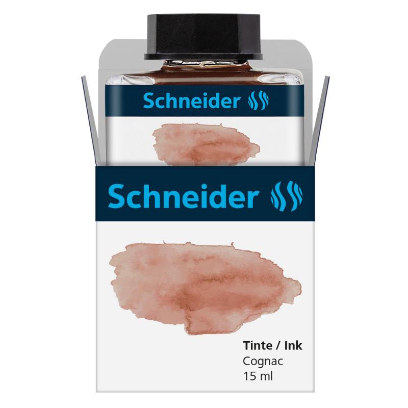 Schneider Bottle Pastel Ink in Cognac, 15ml, for vibrant calligraphy and crafting in an elegant glass flacon.