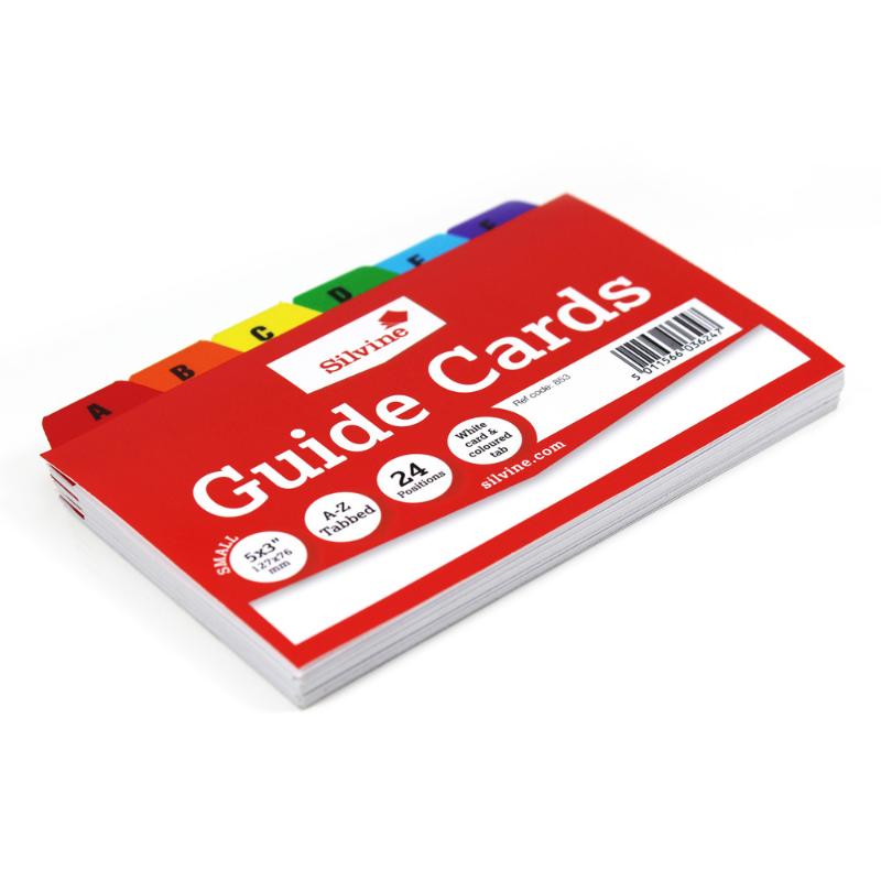 Silvine A-Z Guide Cards in 5x3 inches with vibrant tabs for efficient organization of notes and documents.