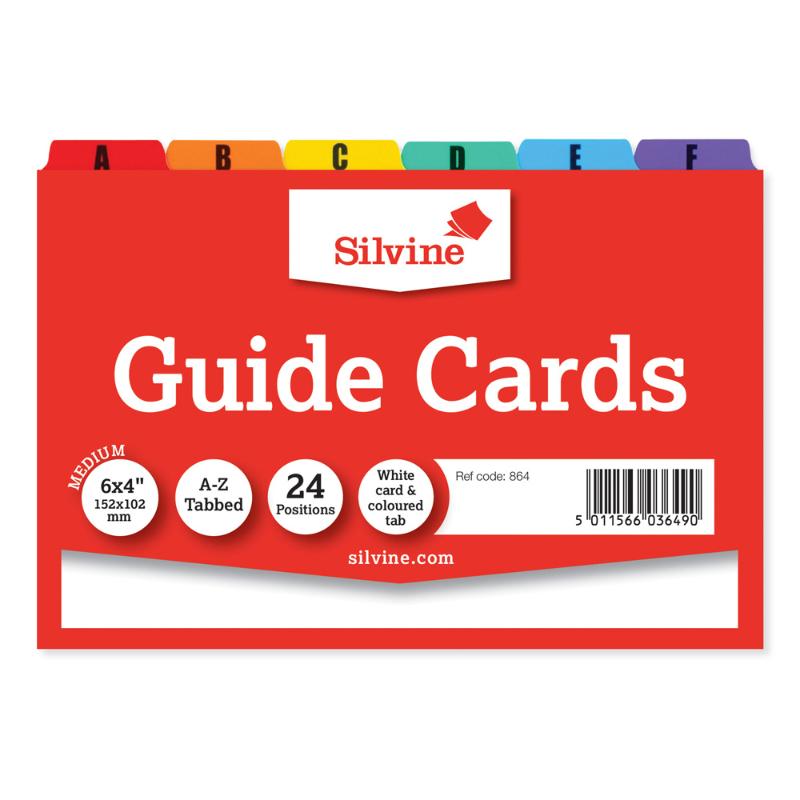 Silvine Guide Cards 6x4 with A-Z coloured tabs for efficient labeling and organizing files, study materials, and planners.